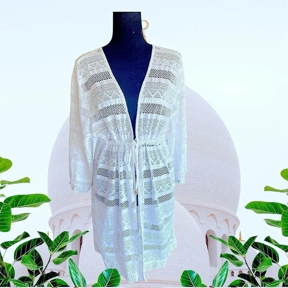 CLUB Z COLLECTION Crochet Beach Dress Coverup White Woman’s Plus Size 1X New